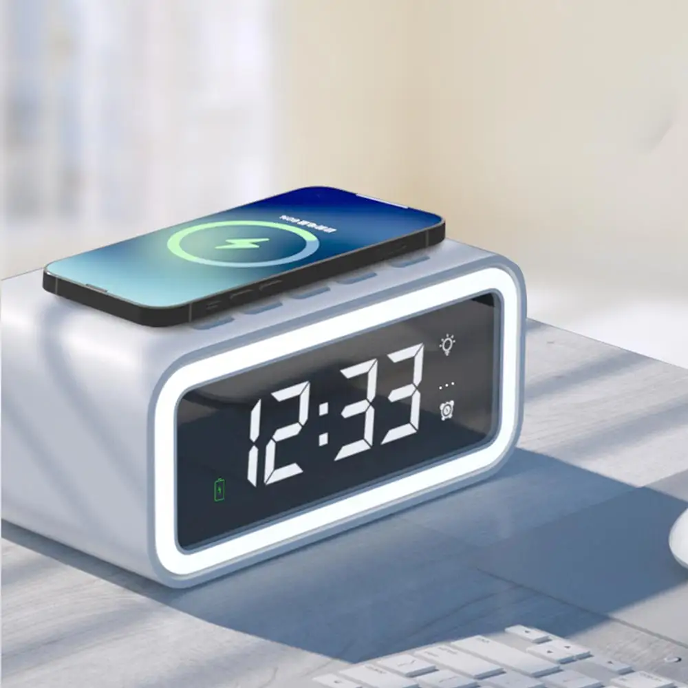 Digital Alarm Clock with 15w Fast Wireless Charger and Usb Charging Port for Bedroom