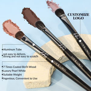 2026 12 pièces en gros, pinceaux de maquillage professionnels pour femmes, poils de chèvre plats noirs, bois, marque privée, poils naturels, haute qualité, personnalisés - Product Image 3