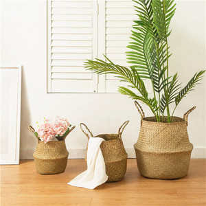 Herbe de mer avec couvercle panier tissé en rotin pas cher panier en osier mur fruits grande étagère de transport blanche petit ventre plante ensemble 3 ronds - Product Image 4