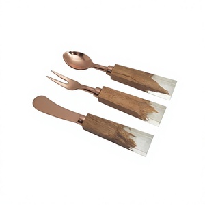 Stainless steel Cutlery Set with Resin & wood Handle Dinner Use Luxury <b>Mirrored</b> steel Kitchen Knife Fork Spoon Flatware - Product Image 1