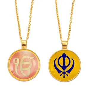 Rundes Glas Tamil Symbol Kleine Yoga Anhänger Halsketten für Frauen Männer Indische Hindoo Hindu Buddhist OM Indien Religion