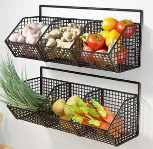 <b>Kitchen</b> <b>Storage</b> <b>Rack</b> Spices and Sundries Holders Daily <b>Storage</b> Drill-Free Wall-Mounted Metal <b>Storage</b> <b>Rack</b> with Hanging Basket - Product Image 4