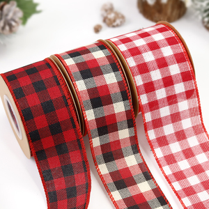 <span class=keywords><strong>Ruban</strong></span> à carreaux à bords câblés pour la décoration <span class=keywords><strong>de</strong></span> Noël, <span class=keywords><strong>ruban</strong></span> gingham <span class=keywords><strong>rouge</strong></span> et noir pour emballage cadeau, artisanat DIY, couronnes et nœuds - Product Image 2