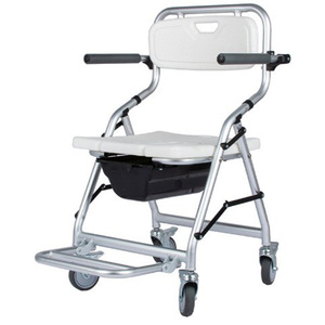 <b>Folding</b> Bath Chair With Wheels Silver Multifunction Toilet Seat For Elderly Portable <b>Commode</b> Chair - Product Image 4