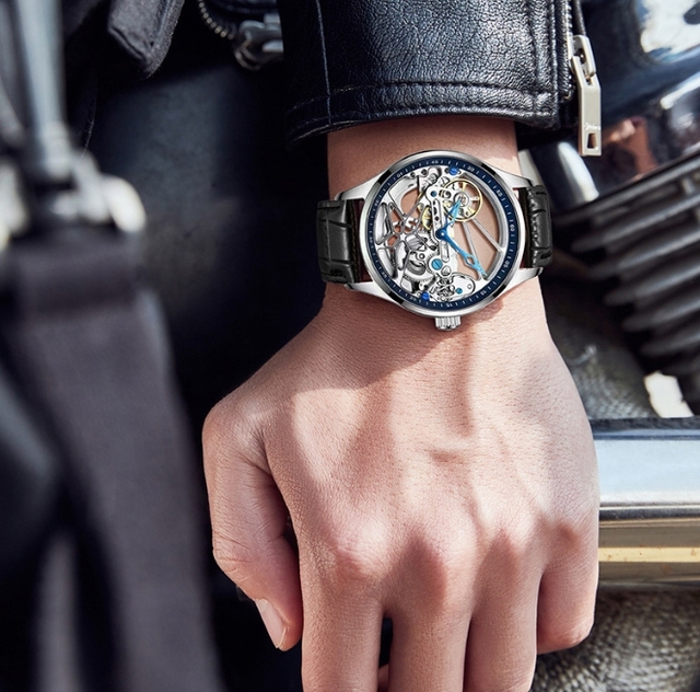 Custom High Quality Automatic Movement Mechanical Luxury Stainless Steel Skeleton Men's Wrist Watch