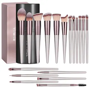 BS-MALL Champagne Gold Synthetic Cosmetic Brushes Kit 18PCS Custom Vegan Makeup Brushes Set With Bag