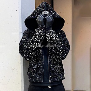Clothing Custom Manufacturer Full Face Zip up Blank <b>Rhinestone</b> Hoodies Men Sweater <b>Jacket</b> High Quality <b>Rhinestone</b> Hoodie Men - Product Image 1