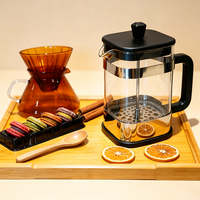 Cafetière à piston 600 ml en verre borosilicate transparent avec piston en acier inoxydable, design classique, écologique et facile à nettoyer
