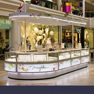 Boutique Sieraden Display Teller Met Led Licht Houten Sieraden Kiosk Eiland Moderne Mall Kiosk Ontwerp Voor Sieraden