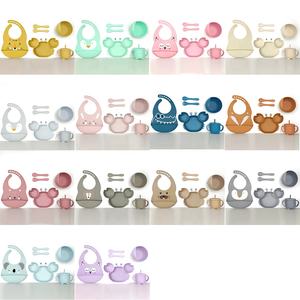 Vajilla de comida personalizada para niños pequeños, platos divididos de entrenamiento, babero, cuchara de silicona con succión, plato de cangrejo, tazón, juego de alimentación para bebés - Product Image 6