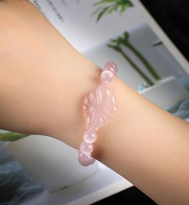 หยกจีนสีชมพูแดงเหลือง แกะสลักลายจิ้งจอกเก้าหาง สร้อยข้อมือหยก เครื่องประดับแกะสลักด้วยมือ ผ่อนคลาย บำบัดรักษา ของขวัญสำหรับผู้หญิง เครื่องราง - Product Image 4