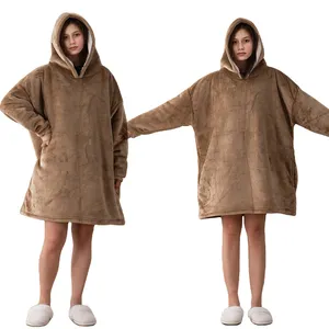 Manta de Jersey usable, Sudadera con capucha de gran tamaño, Sherpa cálido y acogedor con mangas y bolsillo gigante para niños adultos