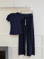 Ensemble de yoga personnalisé AL pour femme, coupe ample, manches courtes, jambes larges, séchage rapide, respirant, confortable, de marque de luxe