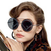 Lunettes de soleil rondes surdimensionnées sexy pour femmes 2026, double pont, monture noire et rouge, en métal, pour hommes, grandes lunettes circulaires, verres de luxe