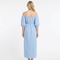 Robe midi en coton de haute qualité pour femme, élégante, col bateau, manches bouffantes, taille naturelle, décontractée et respirante