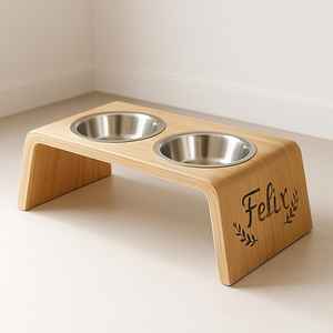 Mangeoire double personnalisée <span class=keywords><strong>pour</strong></span> animaux de compagnie support en bois gravé nom station <span class=keywords><strong>d</strong></span>'alimentation surélevée <span class=keywords><strong>pour</strong></span> chats chiens deux bols en acier inoxydable - Product Image 3