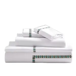 Five Star Hotel Luxury White 100% Cotton Bedding Set 4 pc Floral Woven Bed Sheet for Home or Wedding Wholesale