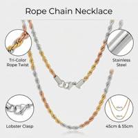 Collier chaîne torsadée en acier inoxydable bicolore or, argent et or rose avec fermoir mousqueton – Vente en gros, OEM, personnalisé