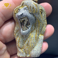 Pendentif Lion 3D Serti de Diamants Moissanite S925, Design Personnalisé de Rappeur, Hip Hop, Pendentif en Diamant Moissanite, Animaux Cartoon