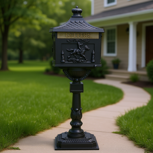 ตู้ไปรษณีย์อะลูมิเนียมหล่อสีดำ แบบตั้งพื้น สไตล์วินเทจ พร้อมกุญแจล็อค D0100H757KP - Product Image 2