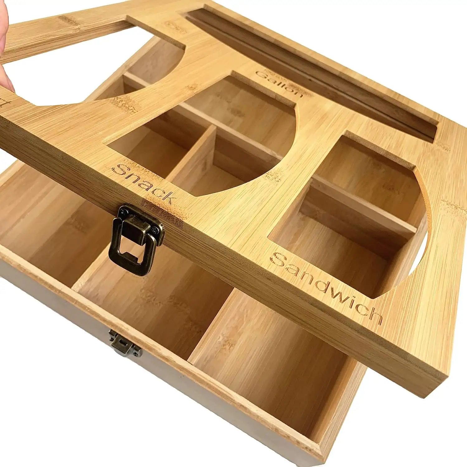 4-in-1 bamboo kitchen drawer organizer for zipper bags compatible with gallon  sandwich and snack storage sizes
