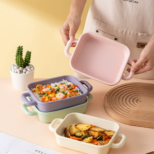 Nordic Solid Color Ceramic Double Ear Baking Tray <b>Bakeware</b> Home Baking and Baking Bowl Hotel Serving Fruit Salad Vegetable Dish - Product Image 1