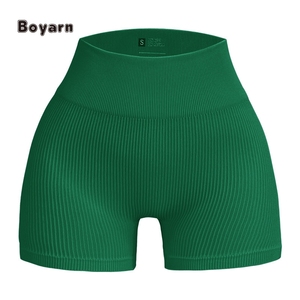 Boyarn Short de sport tricoté sans couture pour femme Short côtelé pour le yoga et le butin Push Short de motard à motif solide - Product Image 6