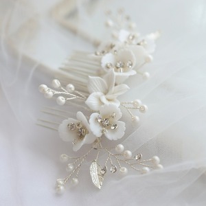 Exquisita <span class=keywords><strong>novia</strong></span> <span class=keywords><strong>flores</strong></span> de cerámica hojas peine para el cabello cristal rhinestone tocado accesorios de boda para <span class=keywords><strong>novia</strong></span> - Product Image 5