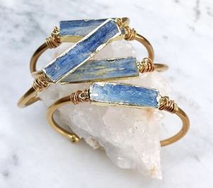 LS-A435 incredibile blu kyanite braccialetto <span class=keywords><strong>con</strong></span> <span class=keywords><strong>filo</strong></span> avvolto bar a forma di braccialetto del braccialetto placcato oro del polsino di modo 2020 - Product Image 3