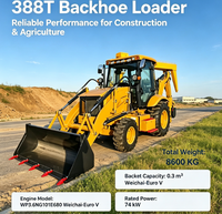 388T Wheel Backhoe Loader Multifungsi 8600KG Berat Total 74Kw Daya Terukur 0.3m³ Kapasitas Bucket Mesin Penggali Kekuatan Tinggi
