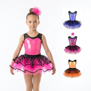 Robe <span class=keywords><strong>tutu</strong></span> scintillante métallique AL-P031 pour filles, tenue de danse moderne jazz, justaucorps brillant pour enfants avec <span class=keywords><strong>jupe</strong></span> en maille à pois - Product Image 1