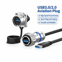 Prise USB étanche IP68 avec coque métallique plaquée or, montage sur panneau, pour données et alimentation, idéale pour l'équipement industriel