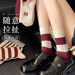 Spring Summer Cotton <b>Knee</b> <b>High</b> <b>Socks</b> Striped Bow Design Breathable Sweat Absorbing For Women - Product Image 1
