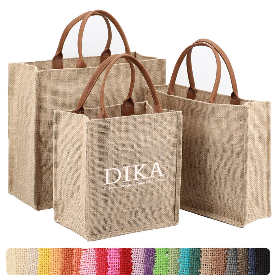 Custom Design Logo Printed Natural Jute Shopping Grocery Beach Tote Bag ...
