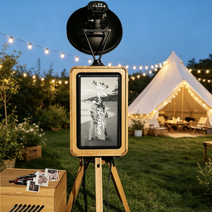 Nouvelle conception de photomaton de mariage rétro en bois double face avec support d'<span class=keywords><strong>imprimante</strong></span> compatible iPad, prix de gros portable - Product Image 1