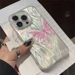 เคสโทรศัพท์ที่เหมาะสำหรับ iPhone 17 Pro Max, เคสลายผีเสื้อสีชมพูเลเซอร์วิบวับ รูใหญ่ ป้องกันแรงกระแทกและกันตก - Product Image 3