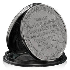 Sevgili büyükbaba şanslı sikke yaratıcı hediye Metal koleksiyonu sanat dört yapraklar yonca desen koleksiyon kaplama hatıra parası - Product Image 2