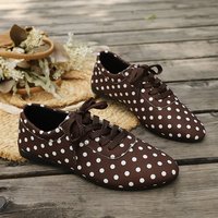 Chaussures plates décontractées pour femmes en gros, à pois, en tissu, à lacets, bout rond, respirantes, semelle souple, baskets, logo personnalisé OEM ODM 2026