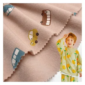 Cartoon car 75% polyester 25% cotton knit custom pigment printed 220GSM brushed french terry fleece fabric