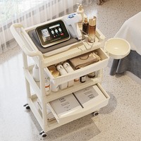 Chariot de rangement mobile à 3 niveaux en plastique blanc crème avec roulettes pour cuisine, salle de bain, chambre d'enfant, salon