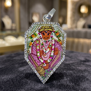 Custom 925 Sterling <b>Silver</b> Rhodium Plated Religious <b>Pendant</b> Shrinathji Pichwai Miniature Painting Shield Shape Zircon Halo <b>Men</b> - Product Image 3