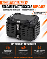 Vente directe usine – Top case moto pliable 45L en alliage d'aluminium, coffre arrière extensible pour motos