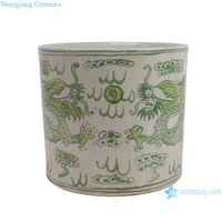Jingdezhen pot bunga mini keramik dekorasi rumah, tempat pena porselen pola naga RYKB175-GREEN-RED-E-S