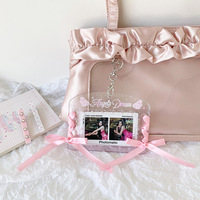 Porte-cartes photo horizontal transparent de 3 pouces, pendentif carte aile d'ange Kawaii avec nœud en ruban DIY, breloque de sac pour Kpop et carte d'identité étudiante