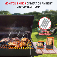 Para ThermoPro TP829 150M Termómetro de cocina inalámbrico digital 4 sondas Cocina de carne hecha de plástico duradero