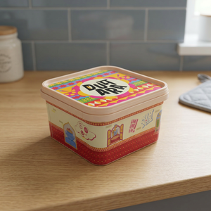 ภาชนะบรรจุอาหาร PET Square IML เกรดอาหาร ความจุ 1000 กรัม พร้อมฝาปิด สำหรับเก็บนมและไอศกรีม ขายส่ง - Product Image 1