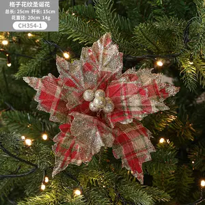 Рождественская гирлянда из ротанга с красными и золотыми цветами, украшение для рождественской елки, подвеска