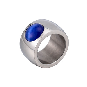 yunnique Men's Geometric <b>Titanium</b> Steel <b>Ring</b> With Blue Cat's Eye Effect Gold Plated Bezel Setting Jewelry Gift - Product Image 5