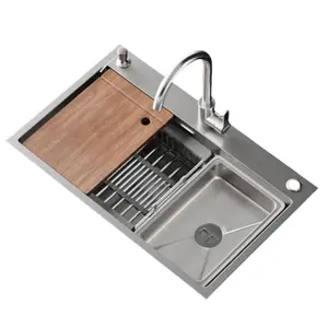 Gun Grey 304 Handmade Kitchen Sink Multi-Function Design with One-Hole Installation