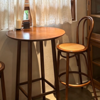 Tabouret de bar vintage en bois courbé, assise en rotin, dossier haut, chaise de bar rétro pour café et restaurant, hauteur de comptoir